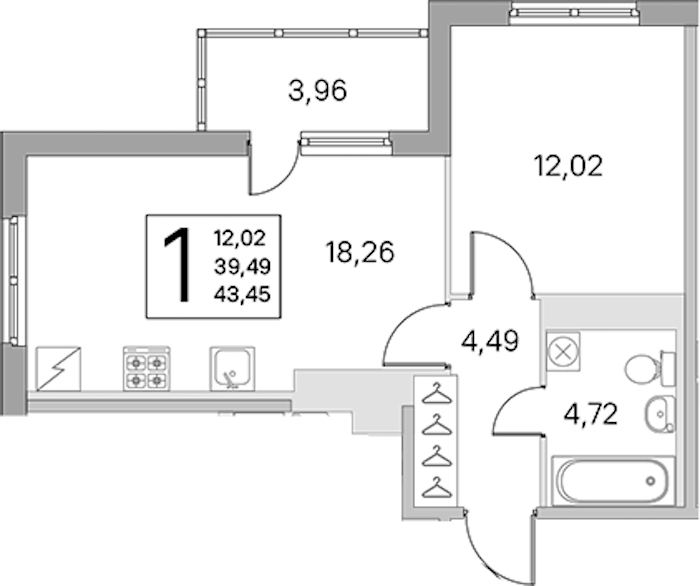 1-комнатная квартира 39.49 м², 3/5 эт., ЖК «ЮгТаун. Олимпийские кварталы»